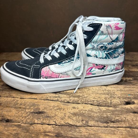 Vans Sk8-Hi Floral Canvas High Top Sneakers Womens 8 Tropical Print Suede Accent - Picture 6 of 12